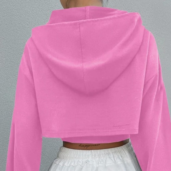 Barbie pink cropped sweatshirt dancer hip hop sexy yoga gym workout sport hoodie - Picture 2 of 3